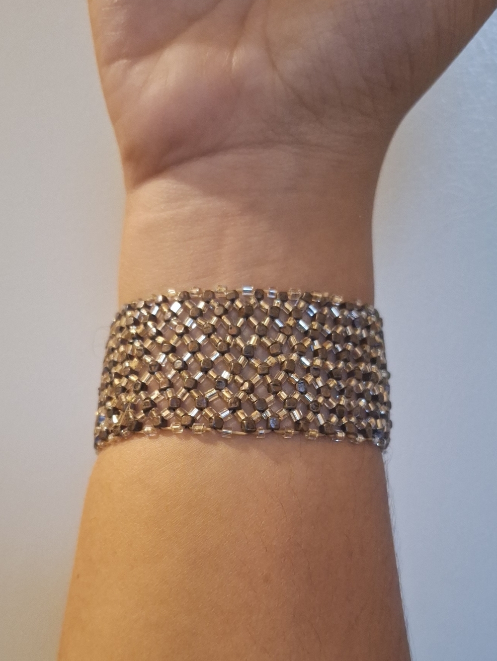 Beaded Metallic Wide Cuff Bracelet - Gold Tone